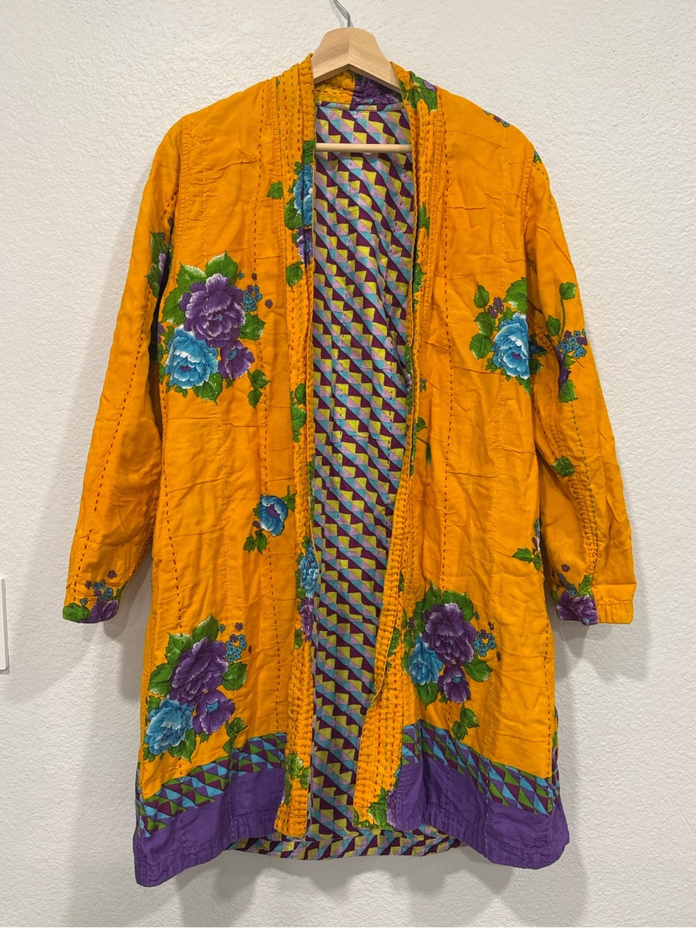 Lisa Corti Cotton Floral Quilted Duster  Jacket with Pockets - Large